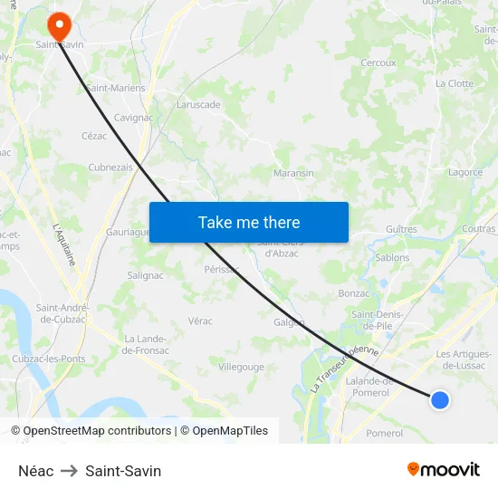 Néac to Saint-Savin map