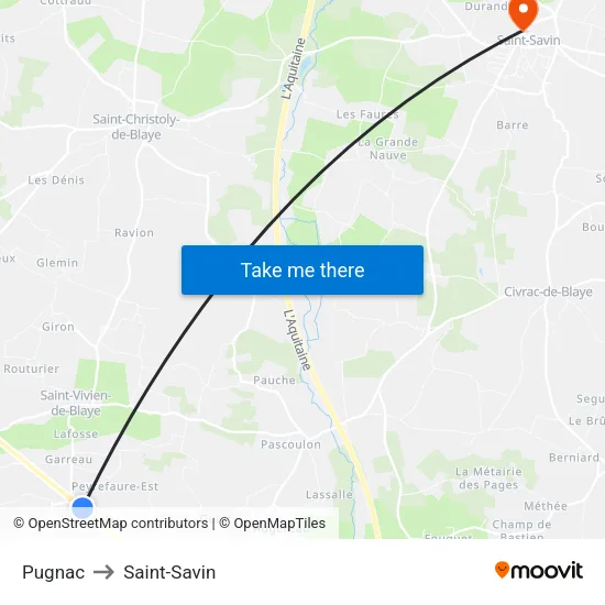 Pugnac to Saint-Savin map