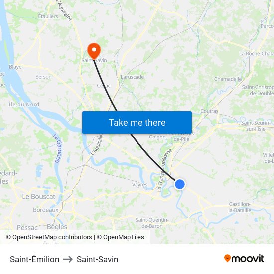 Saint-Émilion to Saint-Savin map