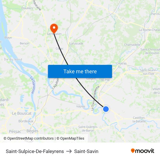 Saint-Sulpice-De-Faleyrens to Saint-Savin map