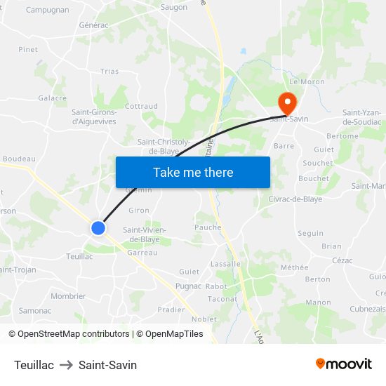 Teuillac to Saint-Savin map