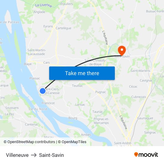 Villeneuve to Saint-Savin map