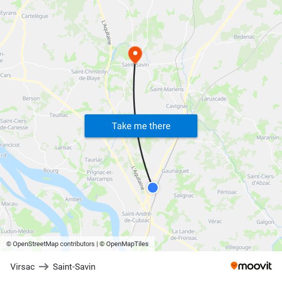 Virsac to Saint-Savin map