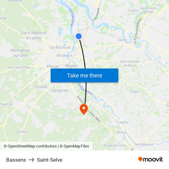 Bassens to Saint-Selve map