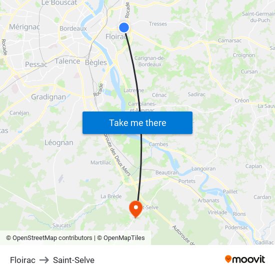 Floirac to Saint-Selve map