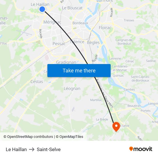 Le Haillan to Saint-Selve map