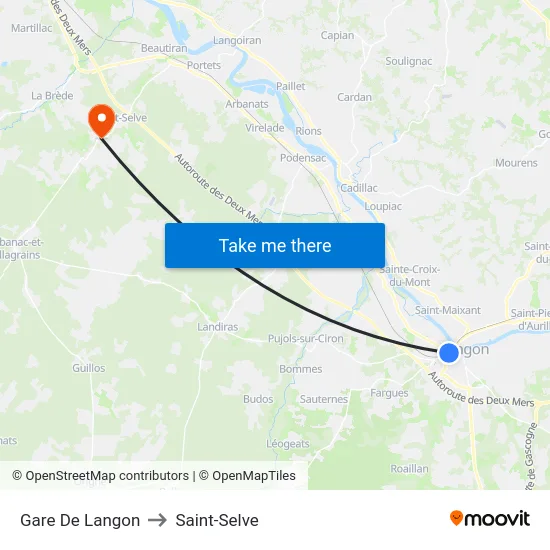 Gare De Langon to Saint-Selve map