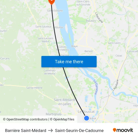 Barrière Saint-Médard to Saint-Seurin-De-Cadourne map