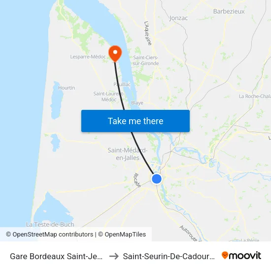 Gare Bordeaux Saint-Jean to Saint-Seurin-De-Cadourne map