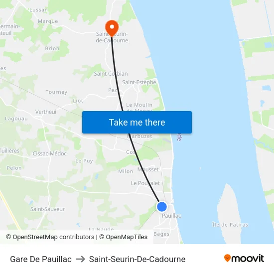 Gare De Pauillac to Saint-Seurin-De-Cadourne map