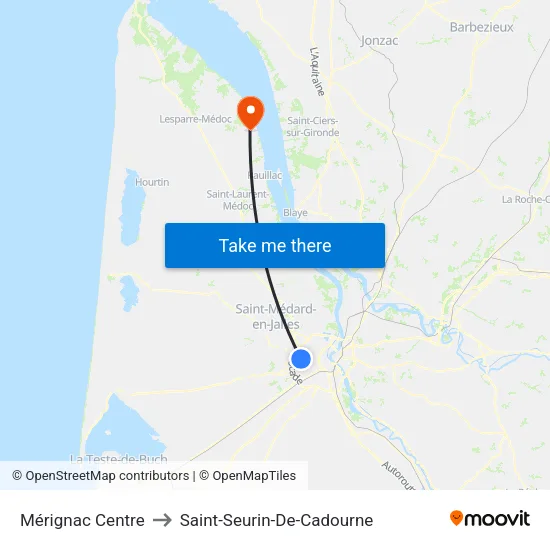 Mérignac Centre to Saint-Seurin-De-Cadourne map