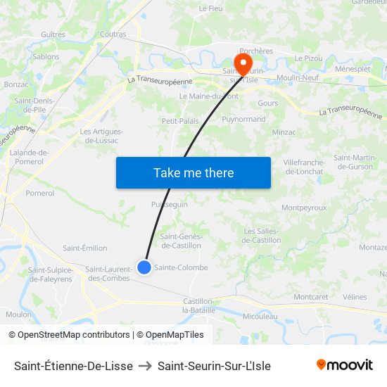 Saint-Étienne-De-Lisse to Saint-Seurin-Sur-L'Isle map