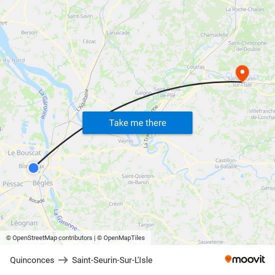 Quinconces to Saint-Seurin-Sur-L'Isle map