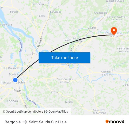 Bergonié to Saint-Seurin-Sur-L'Isle map