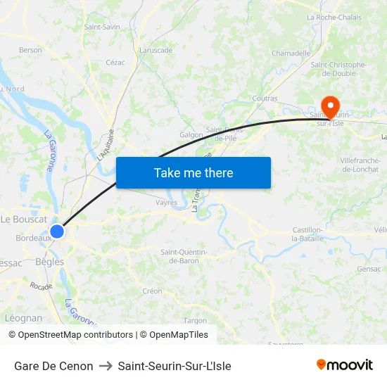 Gare De Cenon to Saint-Seurin-Sur-L'Isle map