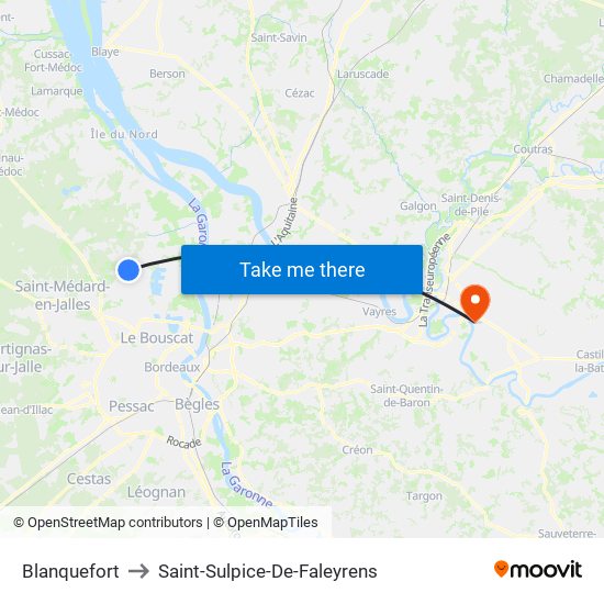 Blanquefort to Saint-Sulpice-De-Faleyrens map