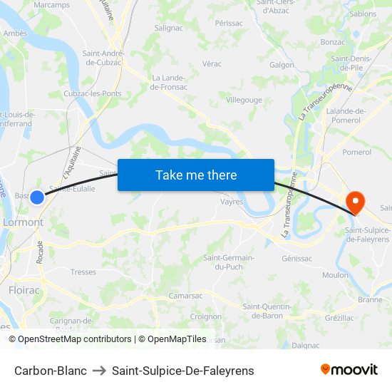 Carbon-Blanc to Saint-Sulpice-De-Faleyrens map