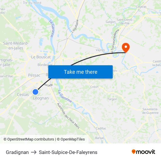 Gradignan to Saint-Sulpice-De-Faleyrens map