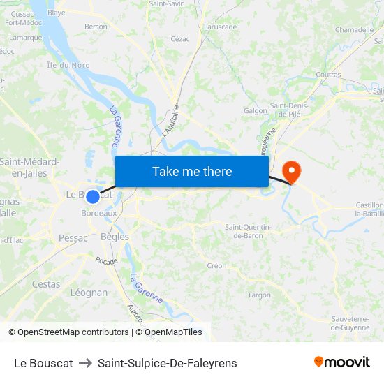 Le Bouscat to Saint-Sulpice-De-Faleyrens map