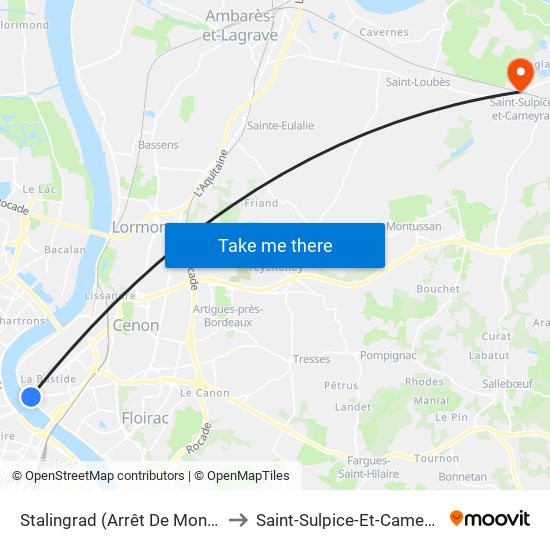 Stalingrad (Arrêt De Montée) to Saint-Sulpice-Et-Cameyrac map