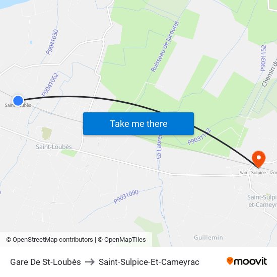 Gare De St-Loubès to Saint-Sulpice-Et-Cameyrac map