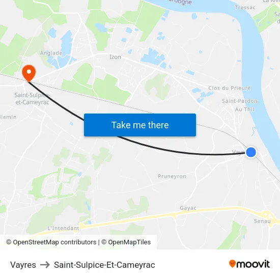 Vayres to Saint-Sulpice-Et-Cameyrac map