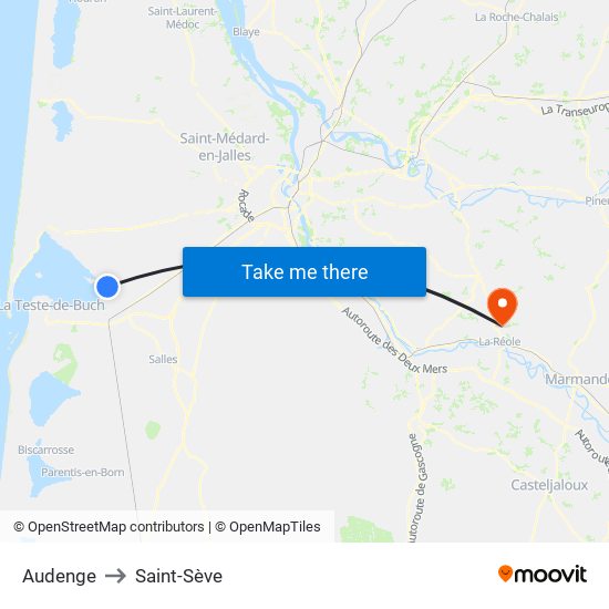 Audenge to Saint-Sève map