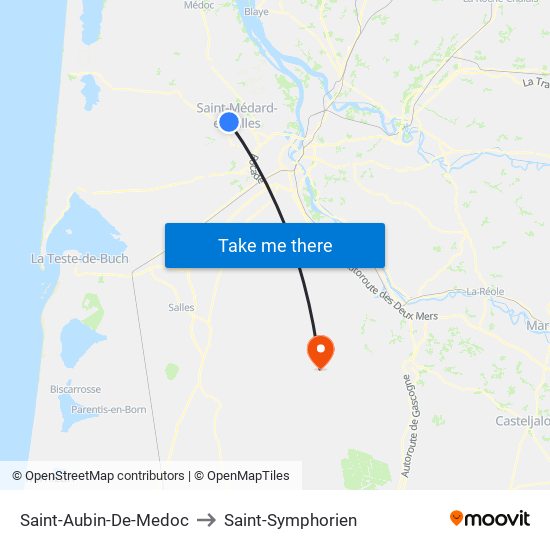 Saint-Aubin-De-Medoc to Saint-Symphorien map