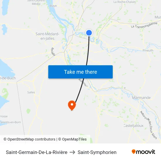 Saint-Germain-De-La-Rivière to Saint-Symphorien map