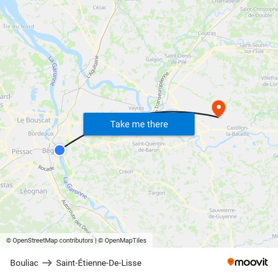 Bouliac to Saint-Étienne-De-Lisse map