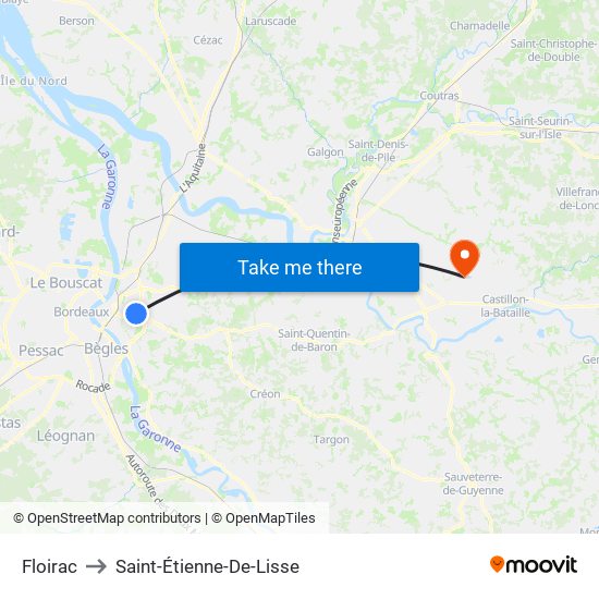 Floirac to Saint-Étienne-De-Lisse map