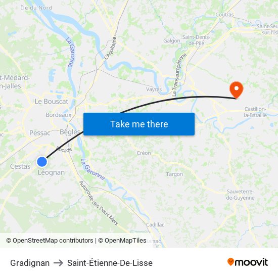 Gradignan to Saint-Étienne-De-Lisse map