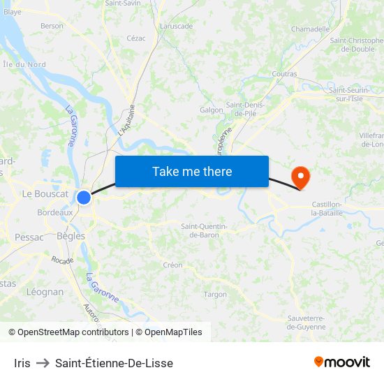 Iris to Saint-Étienne-De-Lisse map