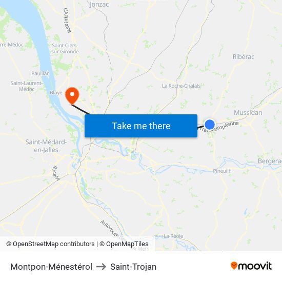 Montpon-Ménestérol to Saint-Trojan map