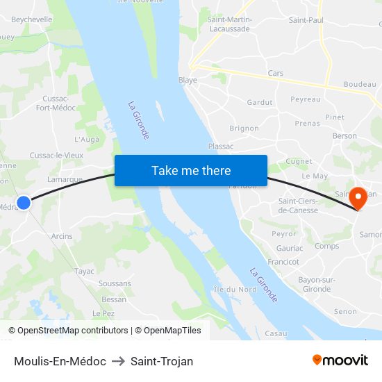 Moulis-En-Médoc to Saint-Trojan map
