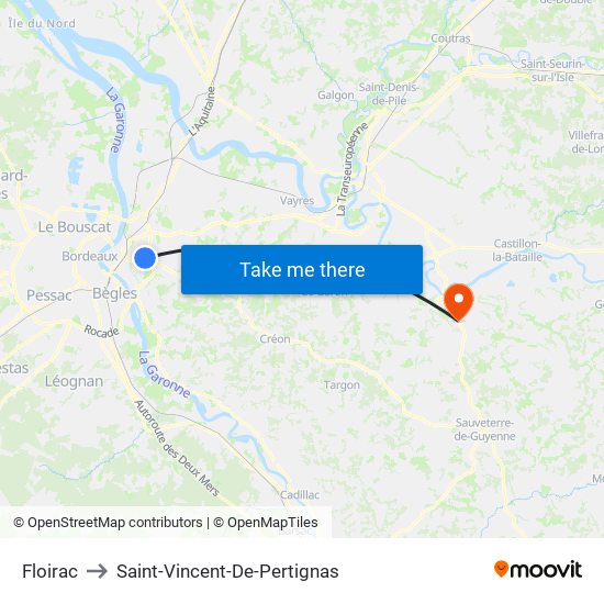 Floirac to Saint-Vincent-De-Pertignas map