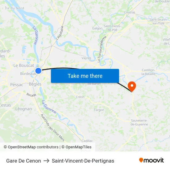 Gare De Cenon to Saint-Vincent-De-Pertignas map