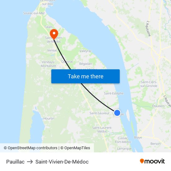 Pauillac to Saint-Vivien-De-Médoc map