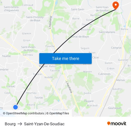 Bourg to Saint-Yzan-De-Soudiac map