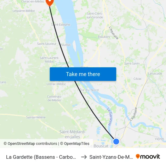 La Gardette (Bassens - Carbon Blanc) to Saint-Yzans-De-Médoc map