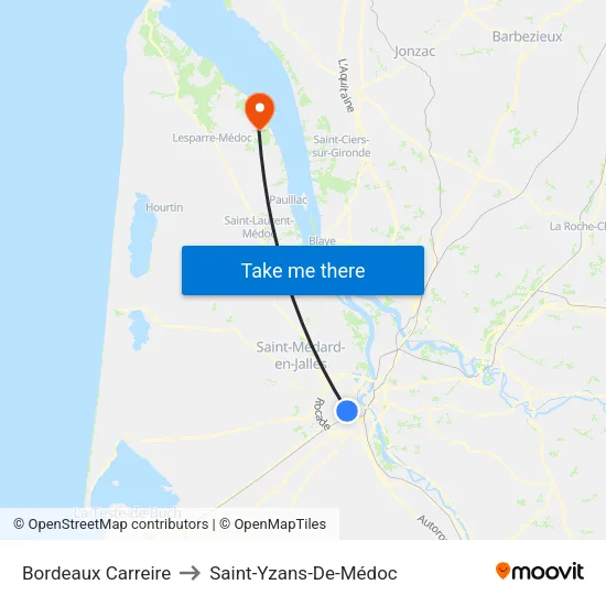 Bordeaux Carreire to Saint-Yzans-De-Médoc map