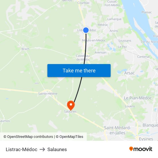 Listrac-Médoc to Salaunes map