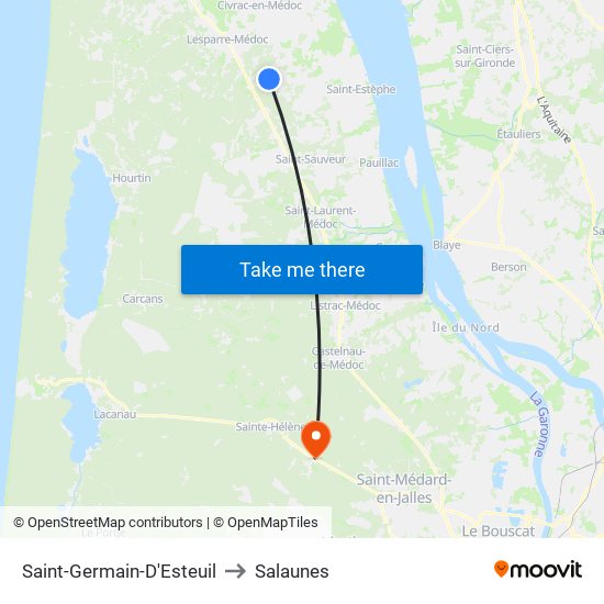 Saint-Germain-D'Esteuil to Salaunes map