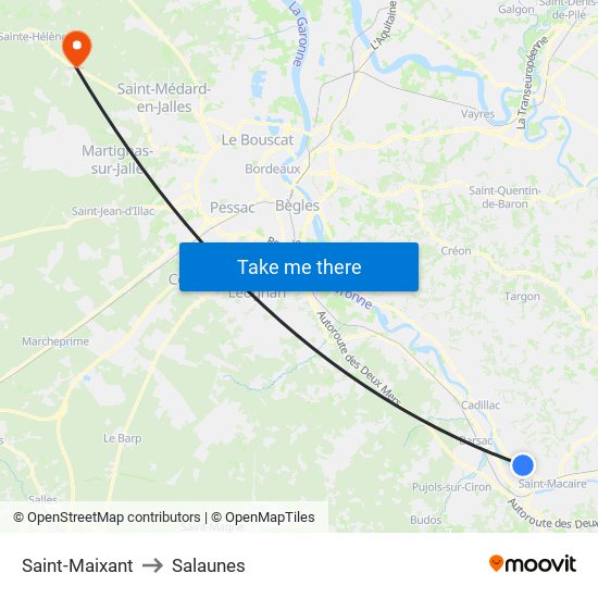 Saint-Maixant to Salaunes map