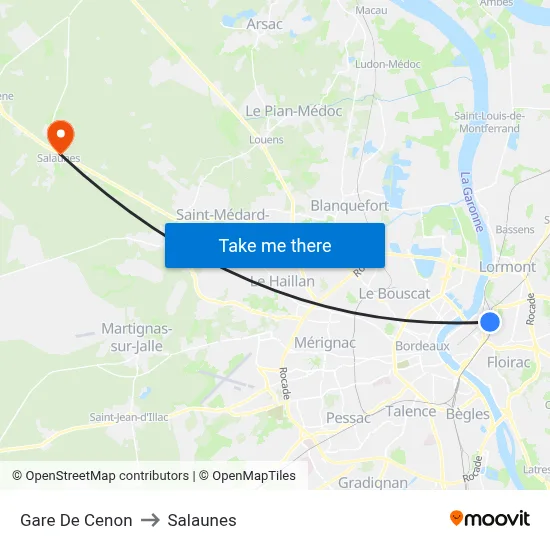 Gare De Cenon to Salaunes map
