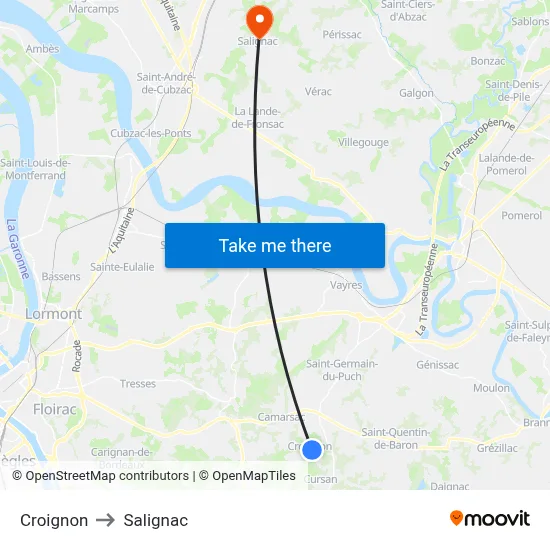 Croignon to Salignac map