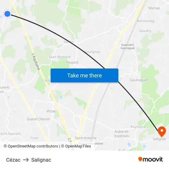 Cézac to Salignac map
