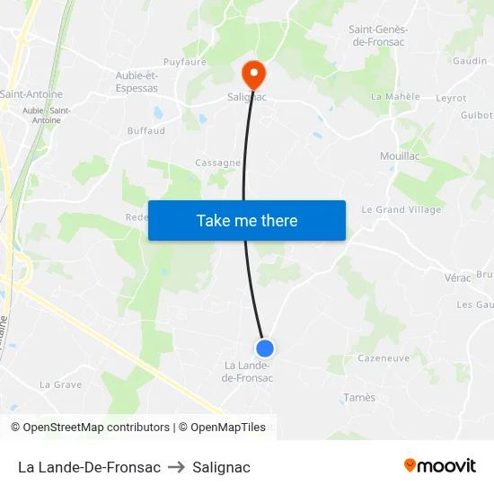 La Lande-De-Fronsac to Salignac map