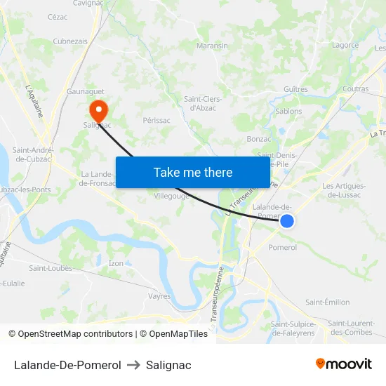 Lalande-De-Pomerol to Salignac map