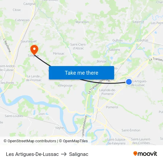 Les Artigues-De-Lussac to Salignac map